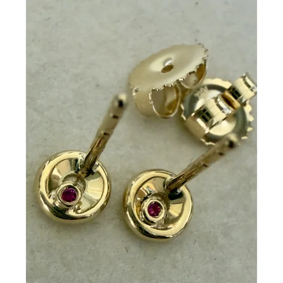 Roberto Coin Rubi & 0.08ctw Diamond Bezel 18k Yellow Gold Stud Earrings - Picture 13 of 15